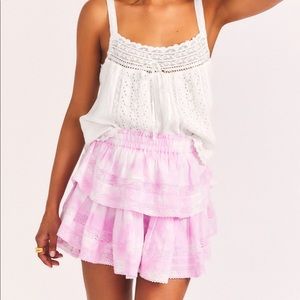 loveshackfancy ruffle mini skirt in peony pink